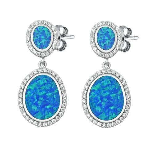 Shop Blue Opal with CZ Earrings | 925 Blue Opal Earrings | Simona Jewelry
