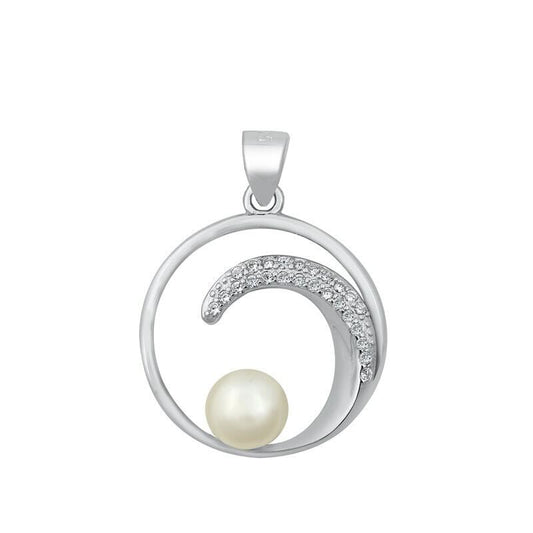 925 Silver Pearl & Wave Pendant