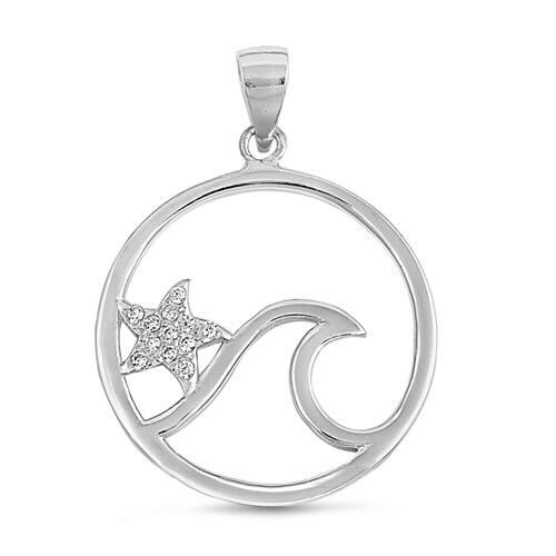 925 Silver Ocean Wave and Starfish Pendant