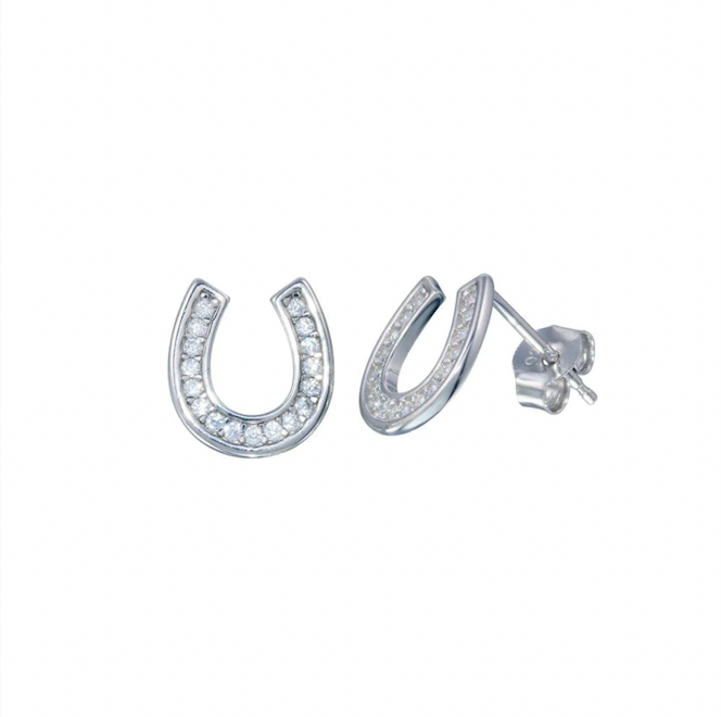 925 Rhodium Plated Horse Shoe Stud Earrings