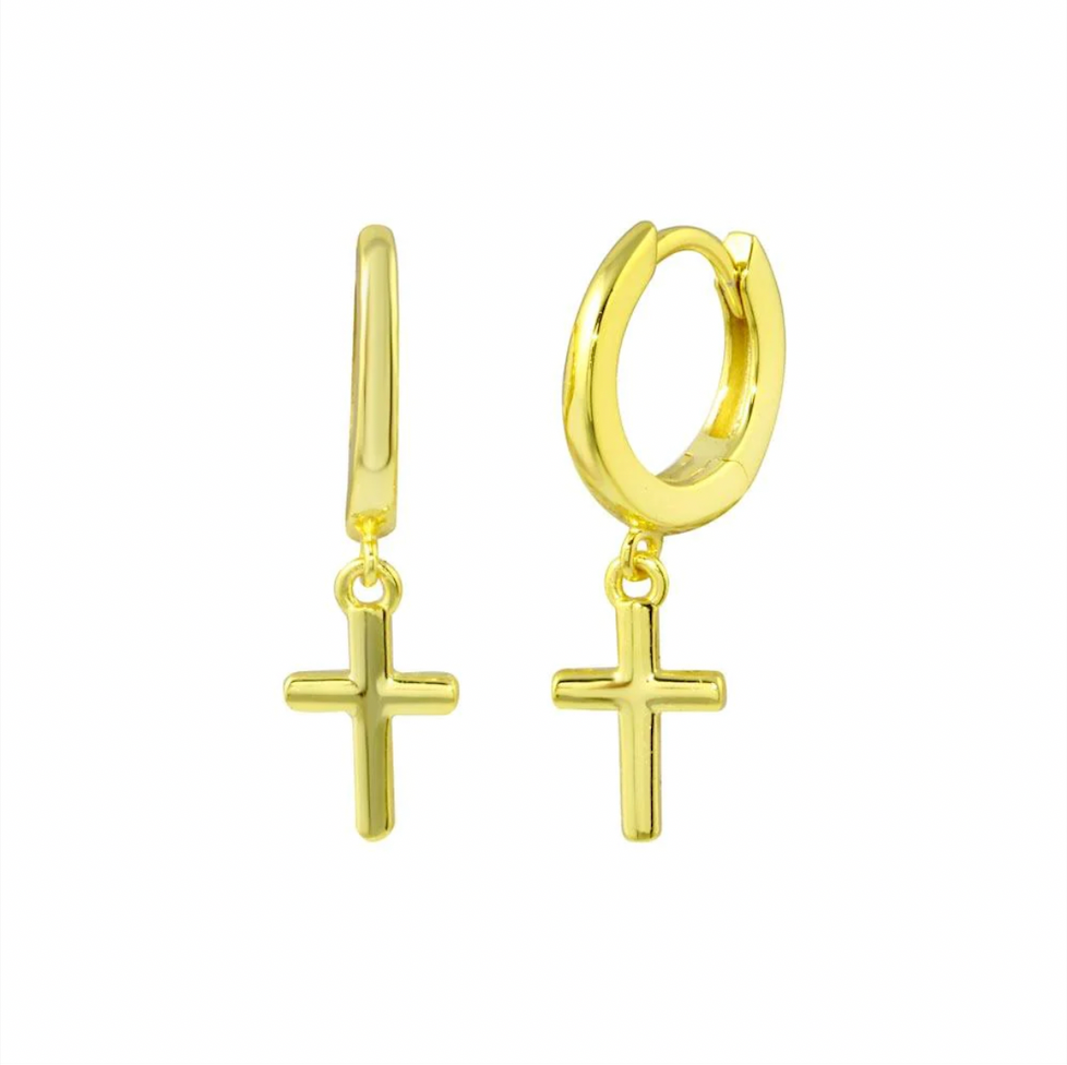 925 Gold Plated huggie hoop Cross Earrings